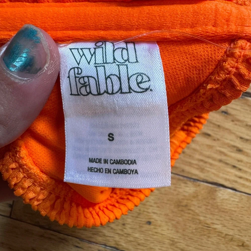 Wild Fable Neon Orange Smocked Bandeau Bikini Top O-Ring Cutout Small